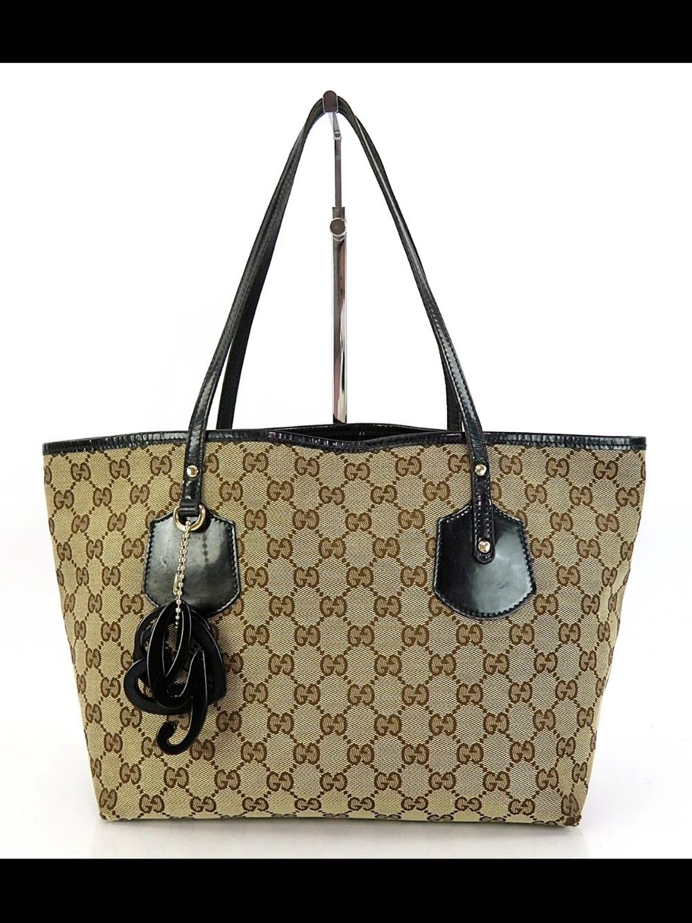 Gucci Brown GG Canvas Tote with Black Leather Accents